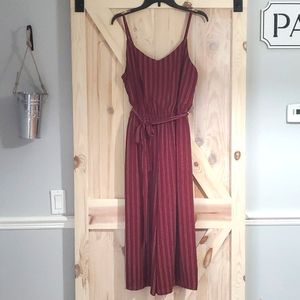 Maroon Pinstripe Capri Jumpsuit Romper